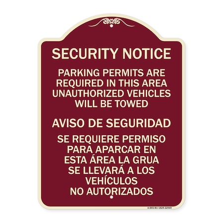 Signmission Parking Permits Are Required in This Area Unauthorized Vehicles Will Be Towed Aviso, BU-1824-22969 A-DES-BU-1824-22969
